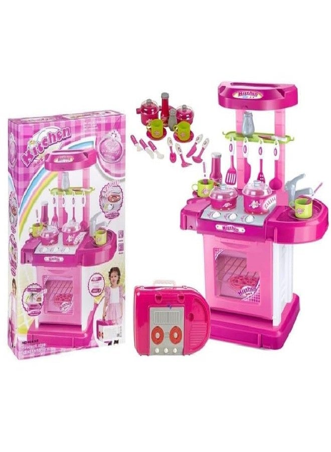 KONIGIN Play Game Kids Kitchen Playset Pretend Cooking Toy Set with Utensils and Accessories Interactive Role-Playing Toy Fun Kitchen Play Kit for Girls (Pink) - Image 1